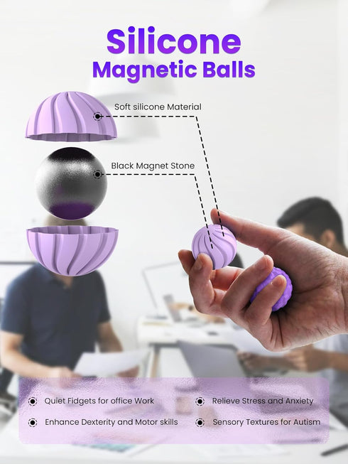 6PCS Silicone Magnetic Fidget Balls for Adults - Stress Relief Sensory Toys for Anxiety & ADHD, Quiet Office Desk Toys