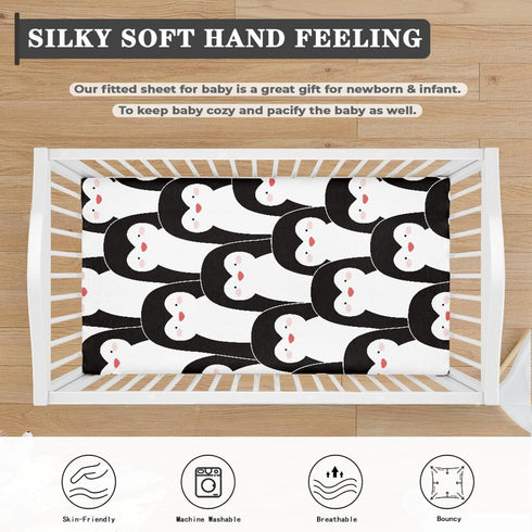Winpema 28"x52" Cute Penguins Fitted Crib Sheet Penguin Cartoon Baby Crib Sheet Fit Standard Crib and Toddler