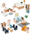 PairPear Wooden Toys Dollhouse Furniture Playset - 35 Piece Furnitures with Family Dolls, Doll House Accessories for