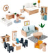 PairPear Wooden Toys Dollhouse Furniture Playset - 35 Piece Furnitures with Family Dolls, Doll House Accessories for