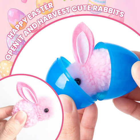 36 Pack HIKISS Easter Eggs Filled Plush Bunny Toys, Mini Colorful Bunny Egg Fillers for Kids Toddler Boys Girls Easter