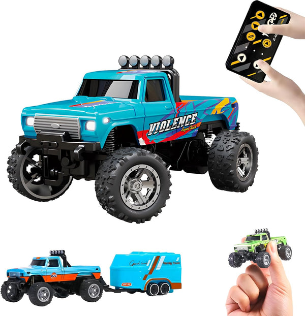 Mini Monster Truck, 1:64 Scale Remote Control Car with Lights, 2.4GHz Off-Road