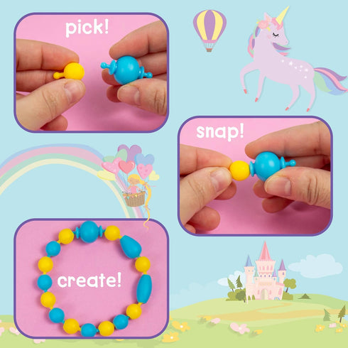 Just My Style Make & Believe Unicorn Pop Beads, 500+ Snap-Together DIY Bead Kit for Girls, Great Travel Activity