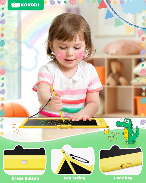 KOKODI 10 Inch LCD Writing Tablet Colorful Toddler Doodle Board Erasable Reusable Drawing Pads for 3-6 Years Old