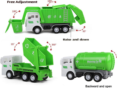 Toy Vehicles Set 3 Pack, Sanitation Truck Model with 8 Signposts, Friction Power for Boys Age 3+