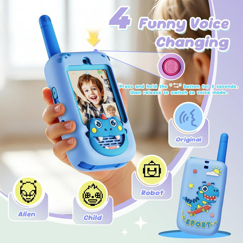BOFIDAR 2 Pack 4 3-12, Video Walkie Talkies for Kids, Rechargeable Long Range Two Way Radios with Voice Changer