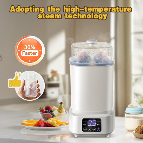 8 1 Baby Bottle Steamer and Dryer: in Compact Electric Steam - Portable for Travel and Home Use - for Baby Bottles