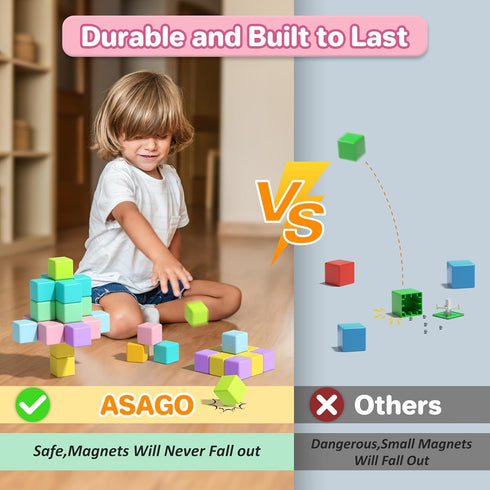 1-3, 56PCS 1.34in 3-5 Magnetic Blocks for Toddlers Large Macaron Magnet Building Cubes for Kids, Stem Preschool Stack