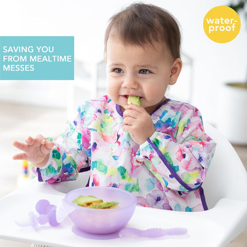 6-24 Bumkins Sleeved Bib for Girl or Boy, Baby and Toddler for Mos, Essential Must Have for Eating, Feeding, Baby Led