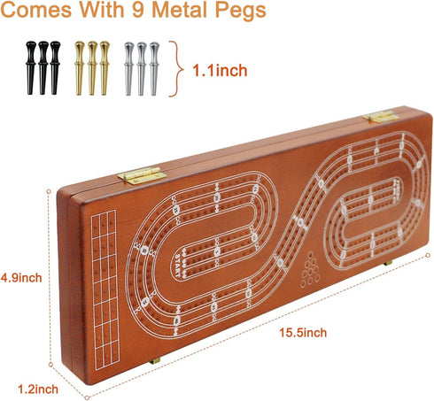 Set 3 9 2 15.5 4.9 1.2 Sets Cribbage Board Game Tracks, Plusvivo Solid Oak Wood Cribbage Boards Unique with Metal Pegs