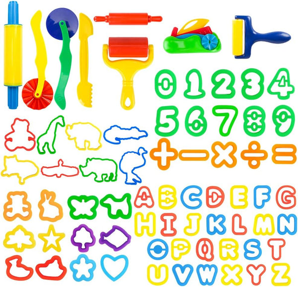 Letter Molds Tools Set for Kids 69Pcs Accessories, Rollers and Cutters, Numeral