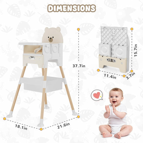 Zenvory 3 1 Baby High Chair in High Chairs for Babies and Toddlers Bear Toddler Chair Adjustable Height Highchair