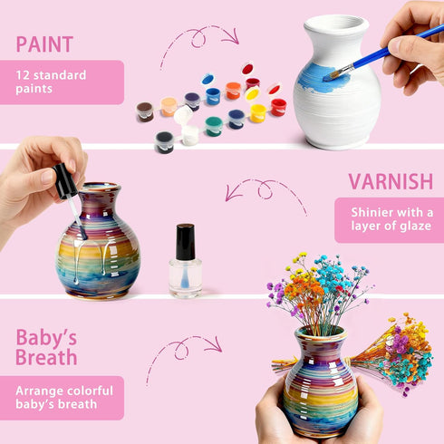 2.3in 8-12, 6-12+, Mini Pottery Wheel for Kids - Pottery Painting Craft Kit with Turntable, Clay, Flowers, Mess Free