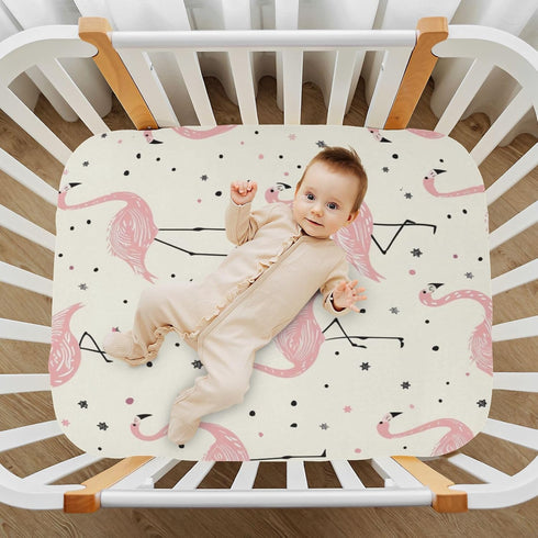 SUABO Summer Pink Flamingo Crib Sheets Stretchy Portable Sheets for Baby Toddler Breathable Soft Crib Mattress Sheet
