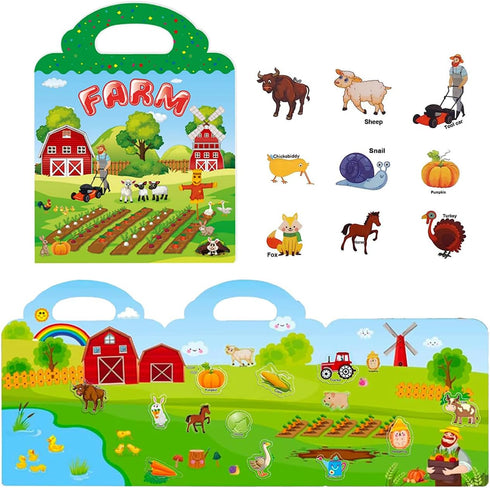 Reusable Sticker Book for Kids, Farm Stickers Educational Learning Toys for Toddler Girls Boys