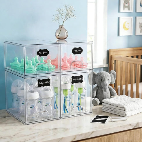 Countertop 4 1 TOOGE Stackable Baby Bottle Organizer: Acrylic Bottle Organizer Baby Storage Drawers Clear Bottle