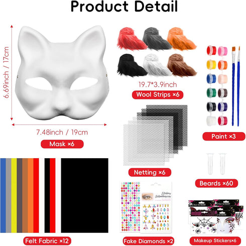 101 Blurap PCS Therian Mask Kit Cat Masks Halloween Furry Mask Kit Blank Cat Masks for Masquerade Cosplay Party (DIY-B)