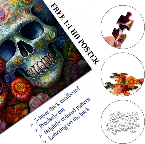 Day of The Dead Sugar Skull Puzzles for Adults 1000 Pieces, Halloween Flower Skeleton Puzzle