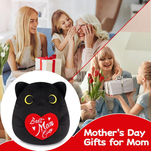Best Mom Ever Black Cat Plush - Mother's Day Stuffed Animal with Heart