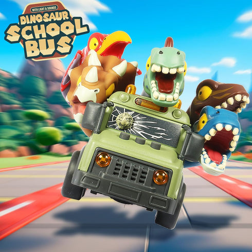 DINOBROS Dinosaur School Bus Toy with Lights & Sounds - Friction Powered Fun