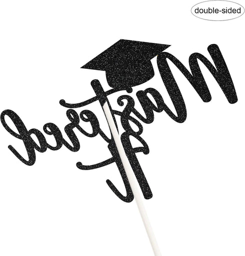 Black Glitter Mastered It Cake Topper - College Grad Congratulations MBA Graduation Party Decorations