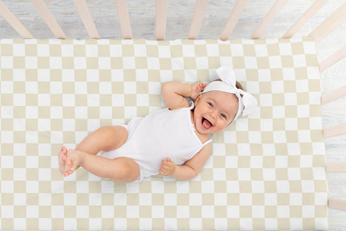 Sweet Jojo Designs Fitted Baby Crib Sheets (Beige Gingham Checkered) for Boys or Girls, Infant Nursery, Toddler Room