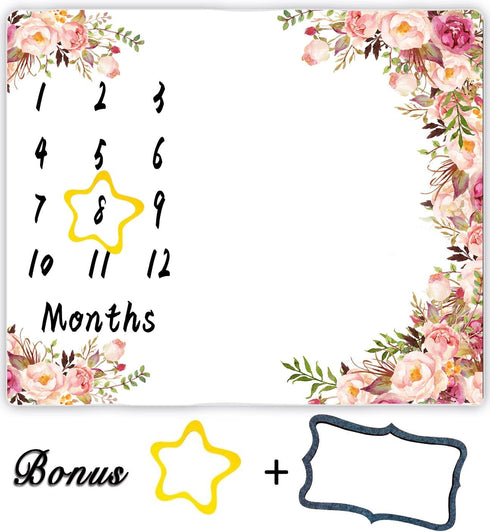 Milestone Blanket,Baby Milestone Blanket Girl Boy,Floral Print Large Baby Blankets for Girls and Boys Newborn Photography Premium Fleece Baby Monthly Blanket 48x40inch BTZZME177 by MTMETY