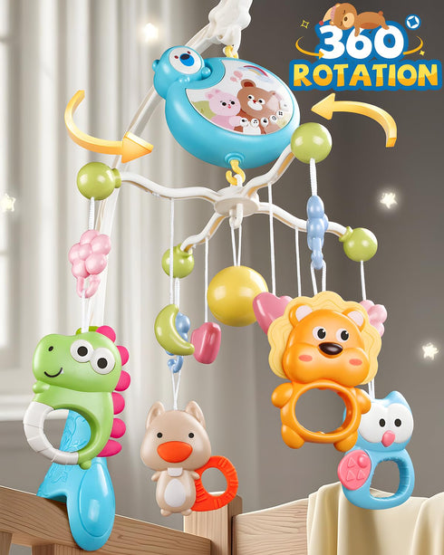RSEPD Pack 0-6 Crib Mobile With Music And Lights, Mobiles For Cribs, Baby Mobile Arm Toys Hanging For Bassinets Girls