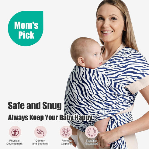 S.Leovay 7-35 lbs, Baby Wraps Carrier,Trendy Zebra Striped, Stretchy Ergonomic Hands-Free Design Baby Wearing Wrap