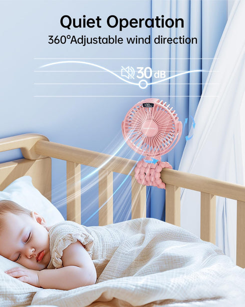 4 360 SWEETFULL Portable Stroller Fan with LED Display, Speed Rechargeable Mini Clip On Fan, Rotate Flexible Tripod