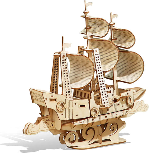 3D Wooden Sailboat Puzzle for Adults Wood Block Puzzle-Model Building Kit-Gift for Birthday/Father's Day