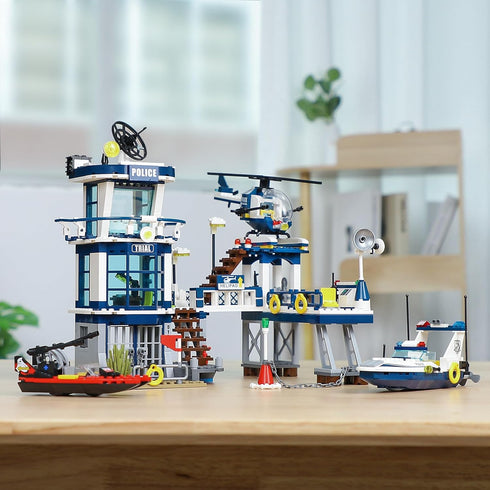 City Police Station STEM Building Set, Compatible with Lego Military Helicopter, Boats, Swat Team, 565 PCS Best Gift