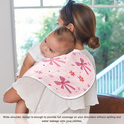 YETTASBIN Bow Pink Muslin Baby Burp Cloth, Super Soft Absorbent Cotton Burp Rag Baby Bibs Feeding Cloth for Newborn