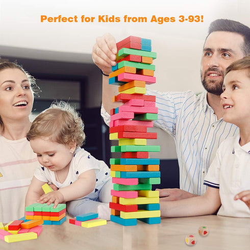 Coogam Wooden Blocks Stacking Game with Storage Bag, Toppling Colorful Tower Building Blocks Balancing Puzzles