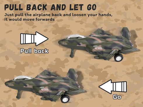 5 Pack Set, Playset 3+ Crelloci Die Cast Fighter Jet Tank Toy, Pull Back Army Toys Vehicle Camouflage Bomber Airplane