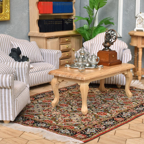iLAND Miniature Wooden Dollhouse Furniture Set: Sofa, Cabinets, Coffee Table for Living Room (7pcs)