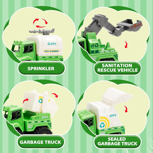 Lovinkiki 4 Pack 1-3 2-5, Set Garbage Truck Toys for Toddlers Push and Go Recycling Trucks for Boys and Girls Ages