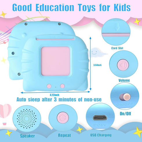 Talking Flash Cards Pocket Speech Toys, 336 Sight Words Montessori Audible Speech Buddy for Toddler Learning (Blue)