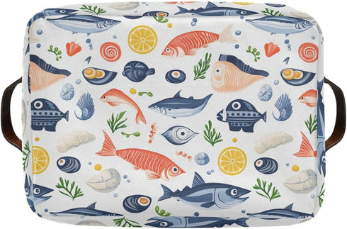 CWUPZAY 1 Pack Salmon Tuna Sardine Storage Basket Canvas Fabric Collapsible Storage Bins Box Organizer Waterproof