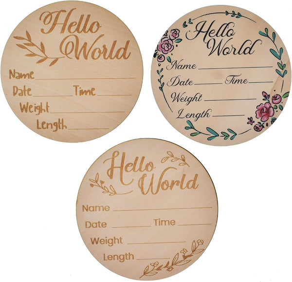 YOKIND 3Pack Baby Birth Announcement Sign6 Inch Hello World Newborn Baby Name Signs