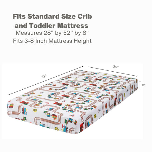 100% 28in 52in, Baby Boy Fitted Crib Sheet Choo Choo Train, Soft Breathable Microfiber Baby Sheet, Fits Standard Size