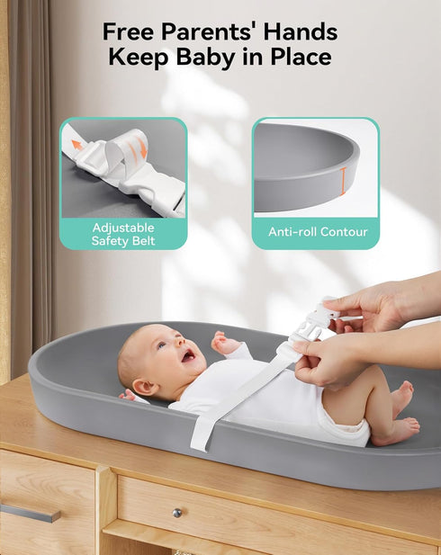COMOMY Baby Changing Pad for Dresser - Wipeable Changing Pad with Restraining Belt, Waterproof, Soft, Lightweight