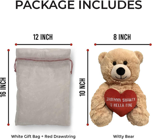 Zamnnn Shawty U Hella Fine - 10" Teddy Bear & Gift Bag, Funny Stuffed Animal Plush Gift for Girlfriend, Boyfriend