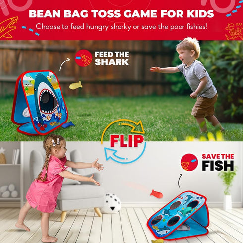 SWOOC Games Shark Frenzy - 2-in-1 Bean Bag Toss Game for Kids with Carry Bag, Outdoor Toys for Toddlers