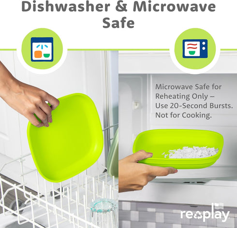 22 Oz. Set 6-7.37" 7.37" 1.25" Re-Play Toddler Plates - Deep-Walled Flat Kids Plates - Dishwasher & Microwave Safe