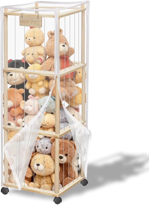 yofit 56" Stuffed Animal Storage Organizer with Wheels, Plush Storage Wooden ZOO