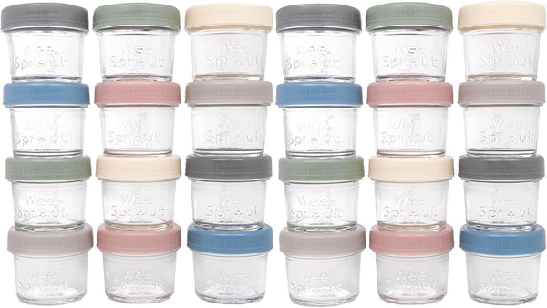 WeeSprout Baby Food Storage Glass Jars w/Lids (4 oz, 24 Pack) Matte