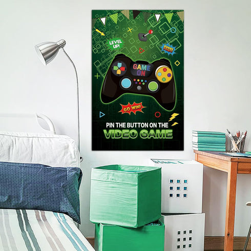 Pin the Button on the Video Game with 32PCS Stickers - Party Favors Poster for Kids