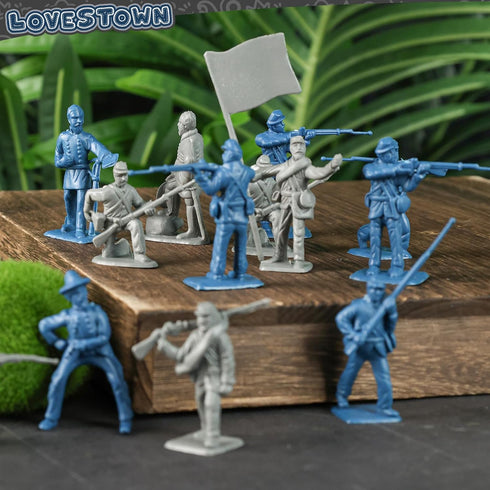 LovesTown 82PCS Civil War Soldier Toys, 40 Blue and 40 Gray Uniform Action Figures with Rideable Horses for Kids