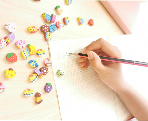 300PCS Mini Cute Pencil Erasers for Kids - Fun Fruits, Animals, Numbers, Cakes, Smiling Faces Assorted Novelty Erasers